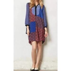 Anthropologie Moulinette Soeurs Foulard Silk Multipatterned Shirtdress in Small